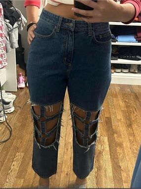 LF Dark Blue Distressed Cage-Rip Jeans